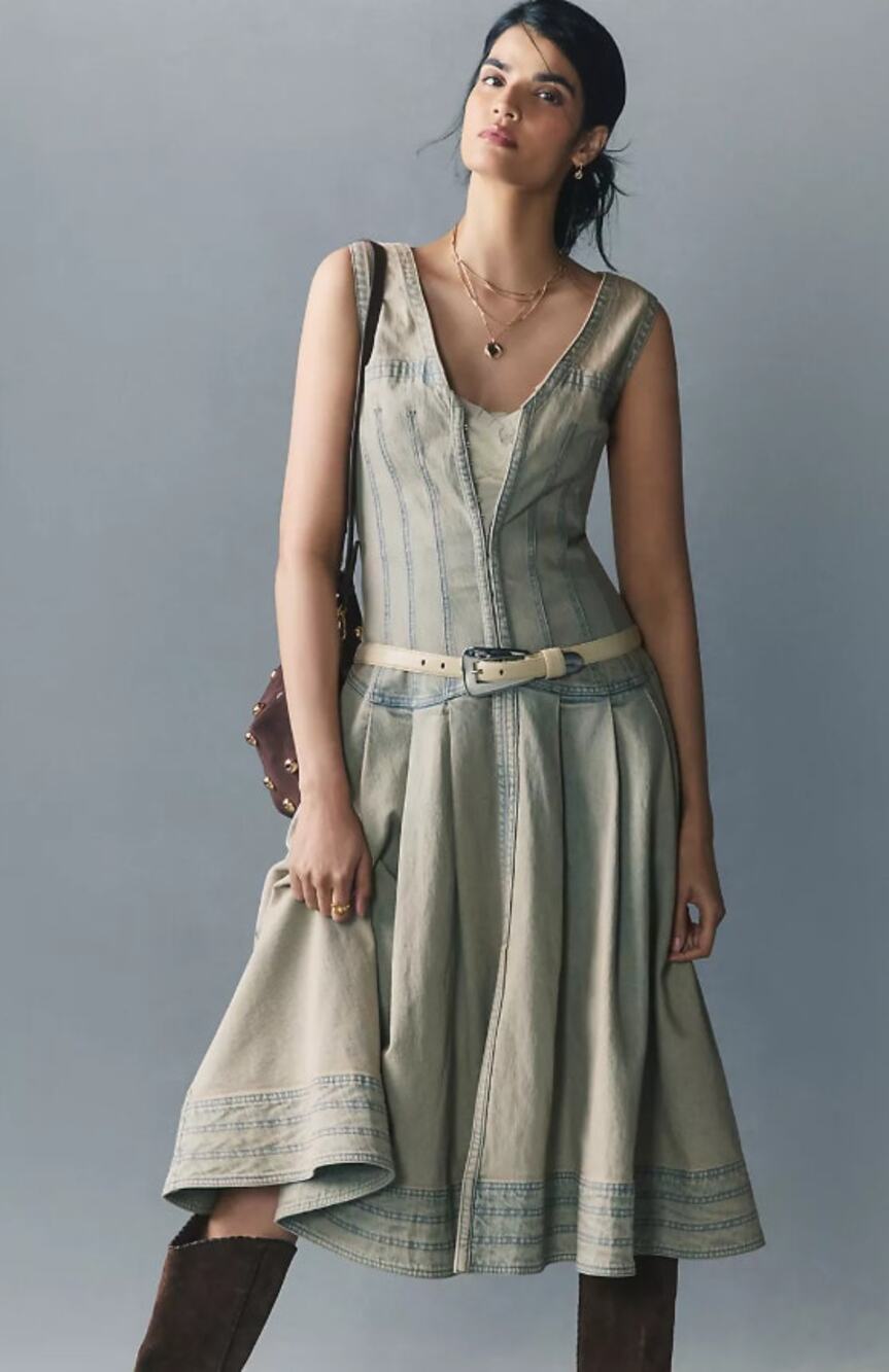 New Pilcro Sleeveless V-Neck Corset A-Line Midi Dress - XXS